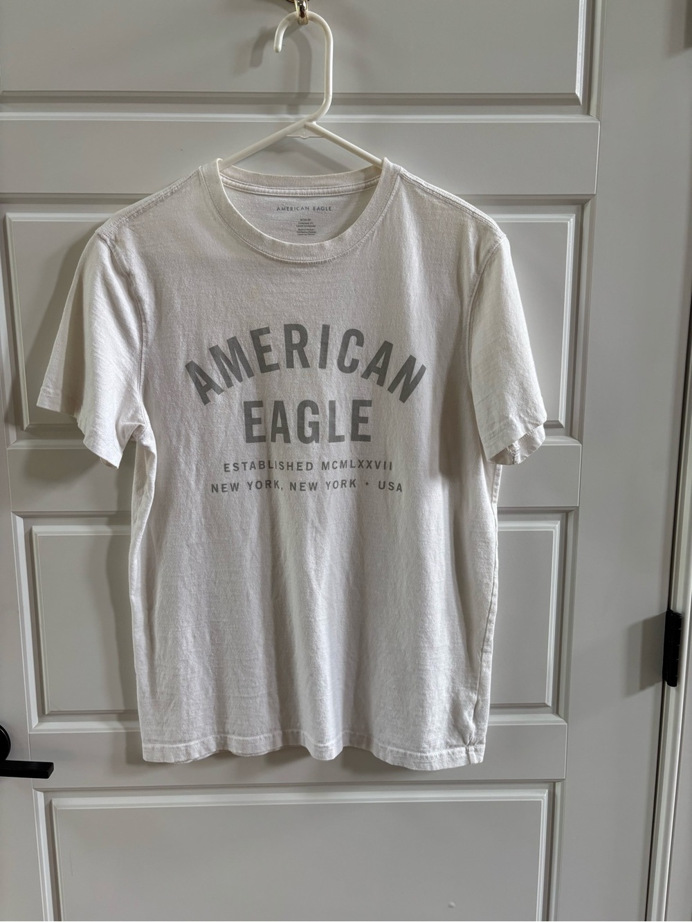 American Eagle Outfitters White Tee with Gray Logo Print